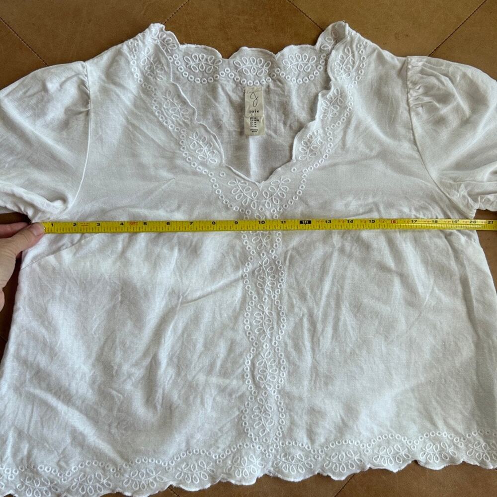 Joie Linen Cotton Eyelet Embroidered Top White Scalloped Prairie French Girl M - Picture 8 of 10